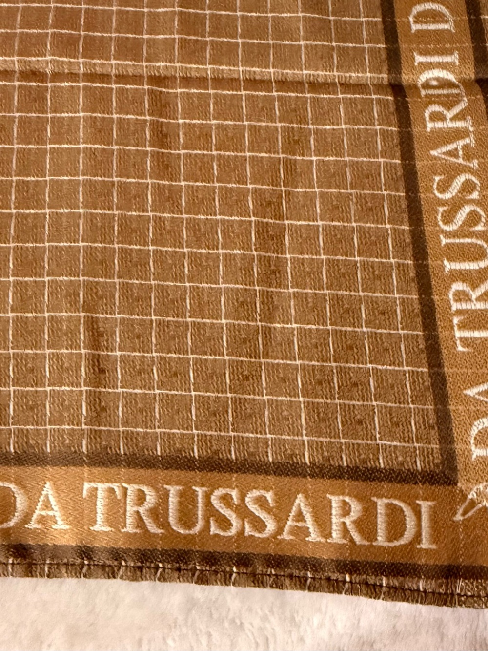 Trussardi Men’s Brown Checked Logo-Trim Pocket Square
